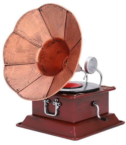 TOPINCN Grammophon-Spieluhr, Vintage-Phonograph-Dekor, Europäischer Stil, Retro-Phonograph, Plattenspieler, Musikgeschenk, Eisen, Antikes Grammophon-Modell, Ornamente für Zuhause,