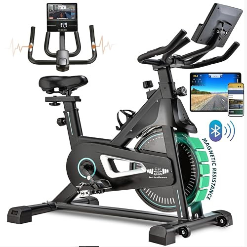 FK Sports Exercise Bike for Home - Indoor Cycling Bike with Silent Magnetic Fly Wheel, Heart Rate Monitor, LCD Screen, Brake System, Anti-Skid Pad, Adjustable Seat & Resistance - Stationary Spin Bike