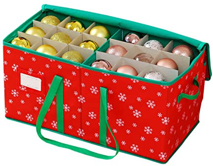 Juephe Christmas Ornament Storage Box, Hold 54-4 Christmas Christmas Chest with Dividers Holiday Ornaments, Xmas Holiday Decoration Storage Containers