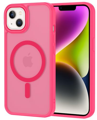 XTCASE Cover Magnetica per iPhone 13/14 [Compatibile con MagSafe], Custodia Traslucida Opaca Posteriore Resistente ai graffi TPU Bumper Antiurto Sottile Protettiva Case, Rosso rosa
