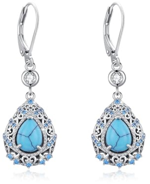 TRISHULA 925 Sterling Silber Türkis Ohrringe Hebemodelle Tropfenanhänger Türkis Schmuck für Damen als Geburtstagsgeschenk