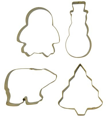 Zenker Christmas Cookie Cutters, 4 Piece Set, 1 x Christmas Tree, 1 x Penguin, 1 x Snowman, 1 x Polar Bear, Biscuit Cutter for Baking, Cookie Cutters Pack of 4, Pastry Cutter, Stainless Steel, Gold