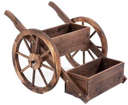 GUAWJRZDP Gartenwagen, Holz Schubkarre, Handwagen Mit 2 Rädern, Nutzwagen, Gartenschubkarre, for Outdoor Lawn Yard Farm Ranch, Einfache Montage, Braun