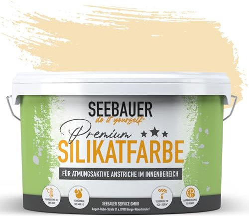 SEEBAUER diy Silikatfarbe Beige 2,5L für Innen (No. 404 Banana Splitt) Atmungsaktive Mineralfarbe für Allergiker - Abwaschbare Wandfarbe - Beigetöne hohe Deckkraft