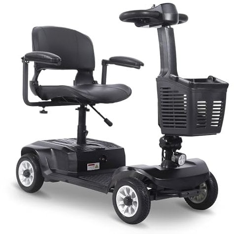 Elektromobil Klappbar für Senioren und Ältere, 6 km/h Tragfähigkeit 190Kg bis 20 KM, 4 Rad Mobilitätsroller mit Korb für All Gelände (Schwarz)