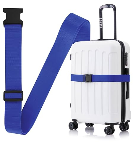 Flexot® F-3046 | Koffergurt mit Clip-Schnalle | Verstellbare Länge | reißfestes Gewebe | für alle Koffer wie Handgepäck, Reisekoffer aus ABS oder Stoff (Dunkelblau, Clip-Schnalle)