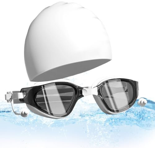 Anti-Beschlag-Brille, Schwimmbrille mit Silikonkappe, verstellbarem Riemen, Schutzbrille, weite Sicht zum Schwimmen, Tauchen, 1 Set