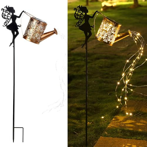YZYOE Solarbetriebene Fee Wasser Wasserkocher Licht, Garten dekorative Schmiedeeisen Retro Nette Elfen Bodenleuchte, Drahtlose Dämmerung zu Dämmerung LED Lampe wasserdicht.