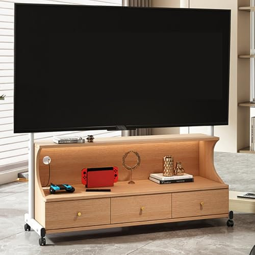 LYXWGRZD Soporte TV Pie, Soporte TV Suelo de 50 a 85 Pulgadas, Soporte TV Ruedas y Cajón De Almacenamiento, Soporte TV Ruedas para(Natural)