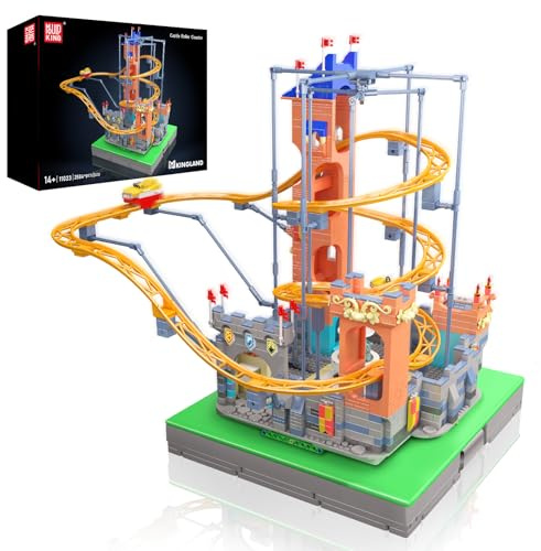 Mould King Achterbahn Bauset, 2584+ Teile Schloss-Thema Freizeitpark Modellbausatz mit Motoren, STEM Konstruktionsspielzeug für Rollercoaster, Deko-Geschenkidee für Jungen, Kinder und Erwachsene