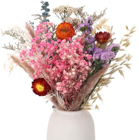 Xialvyu 30 Stück 9 Stile Trockenblumen Deko Set,Getrocknete Blumen,Natürliche Lila Schleierkraut Blumenstrauß Boho Dekoration,Dried Flowers Pflanzen für Kunst Wohnzimmer Hochzeit Tischdeko (Rosa)