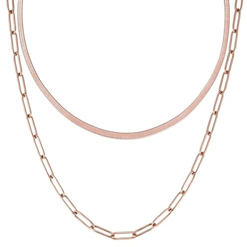 BONNYBIRD® Wasserfeste Edelstahl Gliederkette + Schlangenkette im Set für Damen in Silber, Gold & Roségold, 100% Wasserfest & Hautverträglich BonnyVoyage