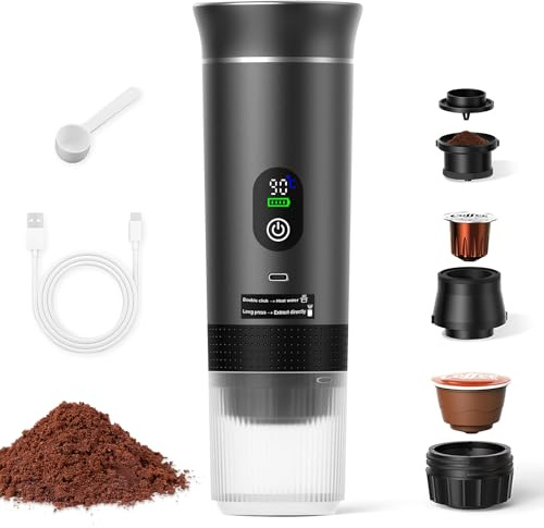 CIGAA 3 in 1 12 V Battery Coffee Machine Battery Coffee Machine Portable Espresso Machine Mini Coffee Machine with Type-C Quick Charge Self-Cleaning LED Display for Camping Car and Home