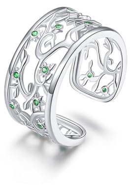 Bagues Arbre Vie, Bague Réglable à Ouverture Creuse Argent Sterling S925, Bague Arbre Vie Réglable Créée avec Zircon, Bagues Arbre Vie Argent Sterling S925 Femmes et Hommes