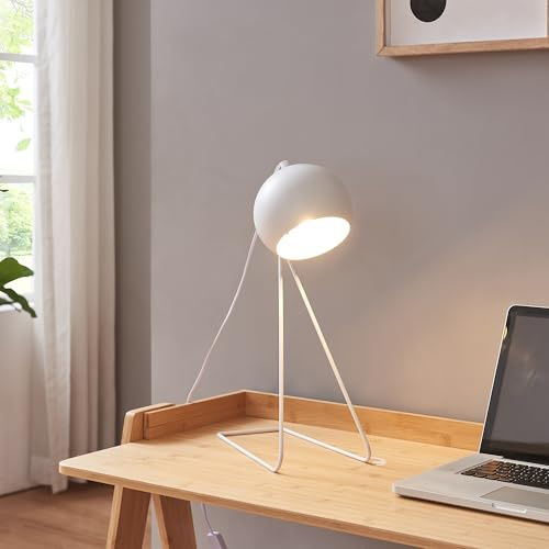 lux.pro Nachttischlampe Oldibro Schreibtischlampe Tischlampe Leselampe mit Kabel Lampenschirm Kugel Metall 45 x 28 x 15 cm Weiß