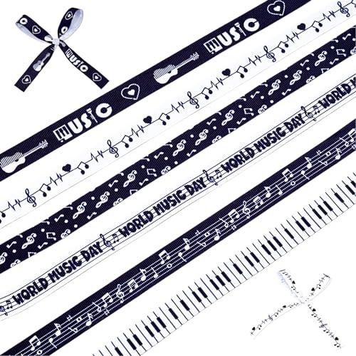 letsinstyle 18 Yards 6 Styles Music Notes Ribbon, 0.63 Inch Music Grosgrain Ribbons with Piano Keys Patterns, Music Theme Prints Trims for Wrap Crafts Hair Bows