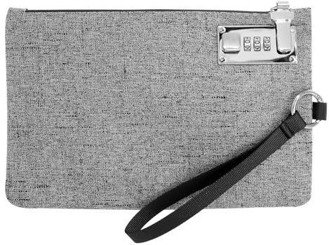 PWGHWG Geldbeutel mit Schloss, Banktasche Abschließbar Geldtaschen Klein | Grau Geldtasche 25 × 16,5 cm Geldmappe mit Handschlaufe