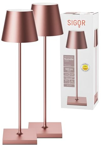 SIGOR Nuindie 2.0 Akku-Tischlampe, 2er-Set, rosegold | Dimmbar • Indoor & Outdoor • IP54 • 38 cm • USB-C • 12 h Leuchtdauer