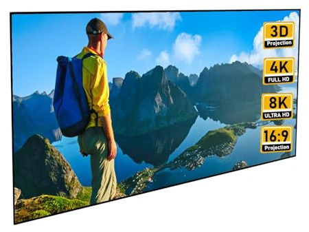 Écran de Projection à Cadre Fixe 72 Pouces, 16:9 8K 4K Ultra HD 3D Ready Écran Mural Blanc pour cinéma Maison intérieur, Bureau