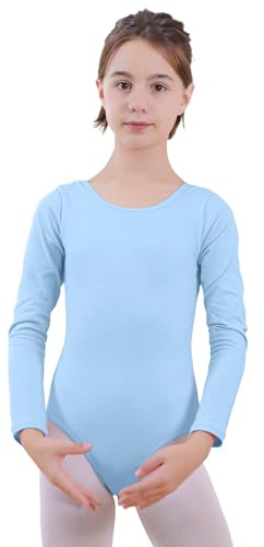 ZNYUNE Mädchen Ballettanzug Einfarbig aus Baumwolle Body Langarm Ballett Trikot B443 Blue 152/158