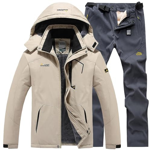 Skianzug Herren 2 Teilig Set Ski Anzug Snowboard Jacke und Ski Hosen Skijacke mit Kapuze Thermoanzug Skianzüge Schneeanzug Warm Skioverall Wasserdichte Skibekleidung Männer Winter Skifahren Outfit