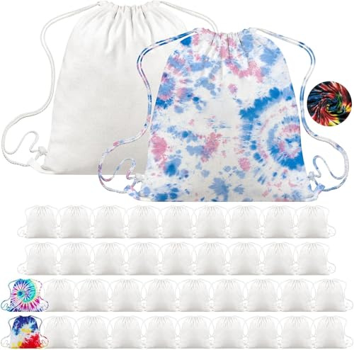 40er Set Turnbeutel zum Bemalen (35x40cm) – Weiße Stoffbeutel mit Kordelzug für Sublimieren, Kindergeburtstag, Batik & DIY – Blanko Rucksack Sportbeutel für Schule & Freizeit