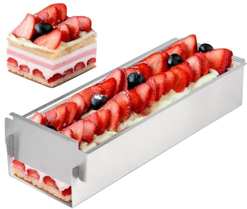 DGN Molde Rectangular de Mousse, Forma de Tiramisú de Acero Inoxidable Reutilizable Marco de Horno Rectangular Ajustable Antiadherente para Preparación de Brownie, Tarta de Queso, Panes, Tiramisú