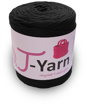 Ca. 800g Textilgarn T‑Yarn 120 m – Recyceltes Baumwoll Häkelgarn für Taschen, Körbe & Wohnaccessoires – incl Häkelanleitung - Deutsches Familienunternehmen (Schwarz)