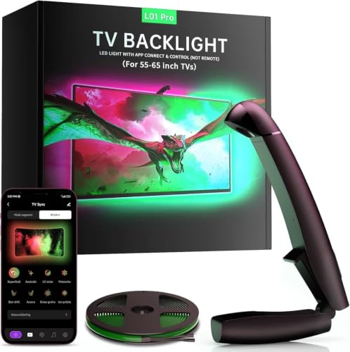 LED Backlight, 14.7ft Cuttable TV Lights with Sensor for 55-65 Inch Screen | TV Backlight with Sensor, Smart App Control, Game & Music Sync Color Changing Light