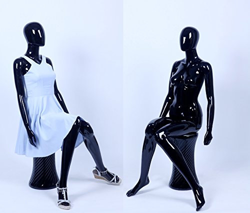 FA-6B, Sitzend TonHan schöne weibliche abstrakte schwarz glänzend lackierte Schaufensterpuppe Schaufensterfigur Egghead Modern Feminin Neu (FA-6B, Sitzend)