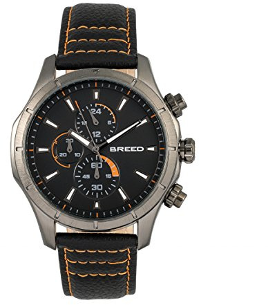 BREED Lacroix Chronograph Leather-Band Watch with 24-Hour Sub-Dial - Gunmetal/Orange