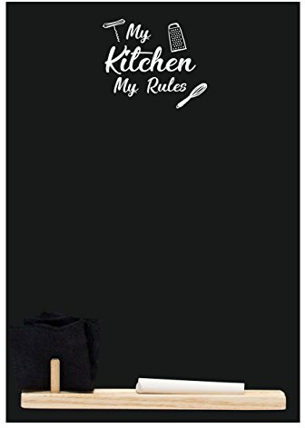 Chalkboards UK 'My Rules' Printed Small Memo Board Chalkboard with Tray, Piece of Chalk & Felt Eraser, 29.7 x 20.7 x 1 cm, Black