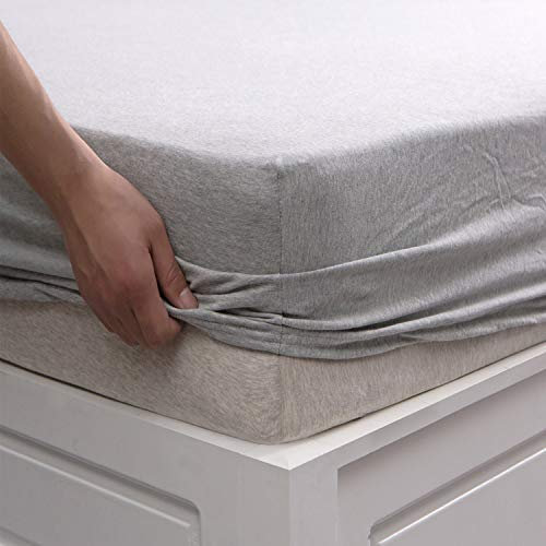 PURE ERA Spannbetttuch aus Baumwolljersey, meliert, ohne Bettlaken oder Kissenbezüge, Tiefe Taschen bis zu 38,1 cm bis 50,8 cm, ultraweich, bequem, atmungsaktiv, grau