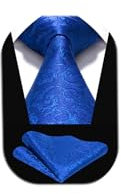 HISDERN Herren Hochzeit Blau Krawatten und Einstecktuch Klassisch Paisley Krawattensatz fur Manner