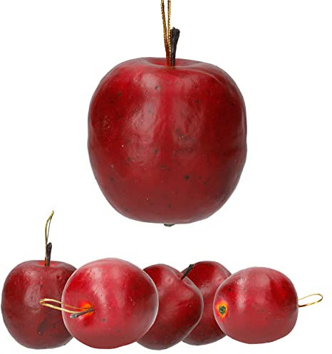 Äpfel Apfel 6-er Set mit Goldener Schlaufe zum Aufhängen 5,5cm Höhe Dekoration Weihnachtsbaum Kranz Herbst Advent Baumschmuck Weihnachten