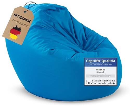 BuBiBag 2in1 Sitzsack L - XXL mit Füllung für Kinder & Erwachsene, Gaming Beanbag & Bodenkissen für Indoor & Outdoor Sessel Pflegeleicht & Wasserabweisend XL UNIVERSELL (Ø 130 cm Königsblau)
