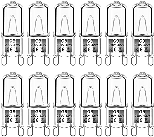 Haraqi 12 Pack G9 Halogen Bulbs 42W 230V 2800K Warm White 530lm | Clear Capsule Halogen Lamps Dimmable, No Strobe, No Flicker