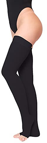 KEVVI - Kompressionsstrümpfe für Damen & Herren, komplettes Bein, Ted Schlauch 20-30 mmHg, offener Zehenbereich, Stützschlauch, Kompressionssocken, Unisex, schwarz, X-Large