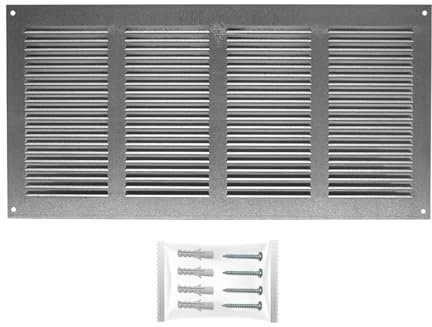 H&C VENT Rejilla Ventilación 400 x 200mm Metálica │Para Extractor de Baño Cocina Exterior HVAC │ Rejilla Aire Acondicionado AC Conductos Pared Techo Tubo │ Cubierta de Acero Rectangular con Mosquitera