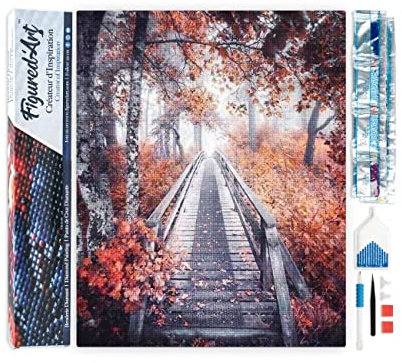 Figured'Art Diamond Painting Erwachsene 40x50cm Ganze Leinwand gerollt Waldweg 5D Bilder Eckige Steine - DIY Set Basteln