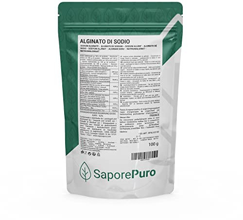 SaporePuro Alginato de Sodio en polvo 100 g – Espesante, Gelificante y Estabilizante Alimentario – Ideal para Cocina Molecular – Sin Gluten