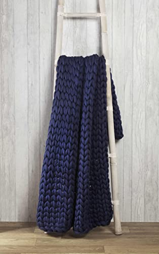 Rapport Home Chunky Hand Knitted Throw Modern Large Soft Sofa Bed Blanket Navy 120 x 150cm