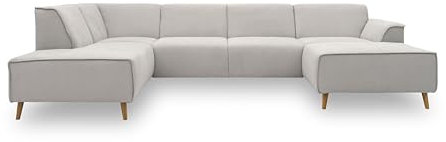 DOMO. collection Wohnlandschaft Jules FK, skandinavisches Sofa mit Federkern, Couch in U-Form mit Holzfüßen, 333 x 191 x 81 cm (BxTxH), Longchair rechts, hellgrau