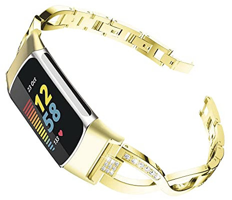 AISPORTS Compatible for Fitbit Charge 6/Charge 5 Strap for Women, Slim Crystal Bling Glitter Diamond Rhinestones Jewelry Metal Bracelet Sport Wristband Replacement Strap for Fitbit Charge 6/Charge 5