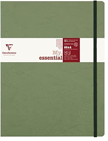 Clairefontaine 794463C - Notizbuch My.Essential Age Bag, Format B5 (19x25 cm), mit Fadenbindung, 96 Blatt nummeriert, liniert, Papier elfenbein 90g, Grün, 1 Stück