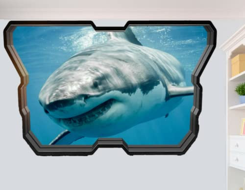 GROßER WEIßER HAI MEGALODON WANDAUFKLEBER POSTER 3D-ZIMMERDEKOR KUNSTwandbild
