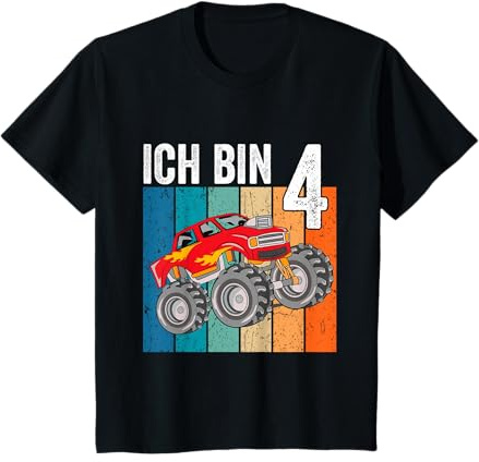 Kinder Monster Truck Geburtstag Deko Kinder 4 Jahre Junge Ich Bin 4 T-Shirt