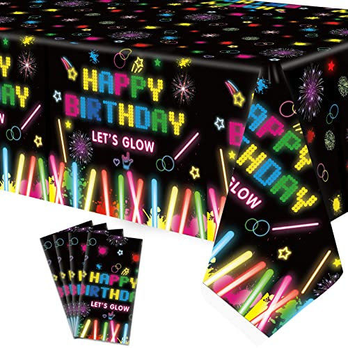 4 Stück Glow Tischdecke Neon Kunststoff Einweg für Geburtstag 51x86 - Schwarzlicht Party Dekoration Let's Glow Theme