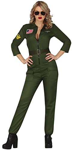 Papootz Womens Aviator Costume Adults 80s Movie Outfit US Military Jet Pilot Jumpsuit Fancy Dress (Womens; XL), Green
