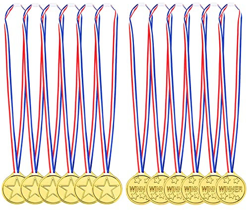 30 Pezzi Bambini Medaglia di Plastica con Nastro, Medaglie D'oro Premio per i Vincitori, Oro Argento Bronzo Premi per Concorrenza Festa Gioco Giocattoli Giorno dello Sport Concorrenza (Oro)